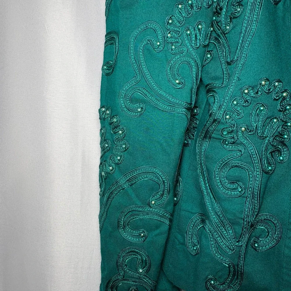 Vintage Marie St Claire Emerald Green Beaded Soutache Evening Jacket Womens 12